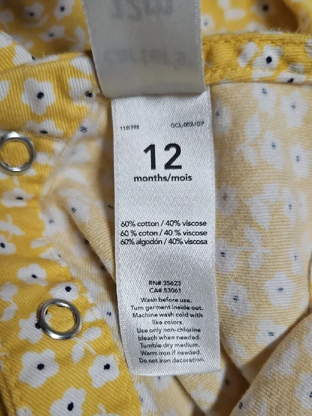 Carter's Toddler Yellow Floral Girls' Jumpsuit Size 12 Months
